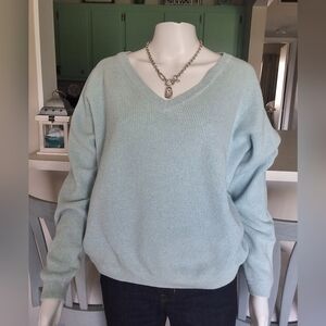 Evelyn & Arthur Baby Blue Cotton V Neck Pullover Sweater - Size Large - NWOT